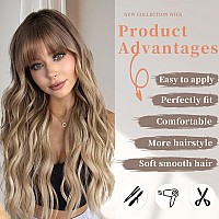 Aisi Queens Ombre Blonde Wig With Bangs Long Blonde Wavy Wigs For Women Synthetic Curly Wavy Wigs With Dark Root Middle Part Hea