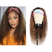 Lauberita Ombre Wig Honey Blonde Wig 4/27 Highglight Wig Headband Wig Human Hair Deep Wave Headband Wig Curly Wig Colored Wigs 18 Inches