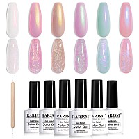 Rarjsm Pearl Gel Nail Polish Glitter Pearlescent Shell Polish Set 6 Colors Pink White Green Purple Shimmer Mermaid Swirl Thread