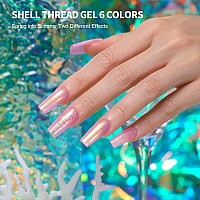 Rarjsm Pearl Gel Nail Polish Glitter Pearlescent Shell Polish Set 6 Colors Pink White Green Purple Shimmer Mermaid Swirl Thread