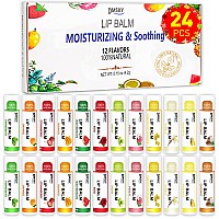 DMSKY 24 Pack Lip Balm Bulk with Vitamin E and Coconut Oil -100% Natural Lip Balm- Lip Moisturizer Treatment - Moisturizing Soothing Chapped Lips-12 Flavors