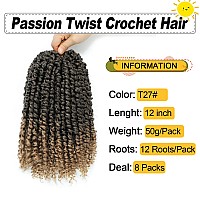 Passion Twist Hair 12 Inch 8 Packs Pre Twisted Passion Twist Crochet Hair For Black Women Pre Looped Passion Twist Curly Croch