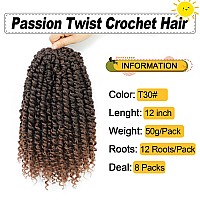 Passion Twist Hair 12 Inch 8 Packs Pre Twisted Passion Twist Crochet Hair For Black Women Pre Looped Passion Twist Curly Croch