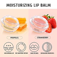 Freeorr 4Pcs Honey Strawberry Lip Balm Honey Pot Strawberry Lip Sleeping Mask Overnight Lip Sleeping Mask Honey Balm Lip Balm