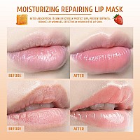 Freeorr 4Pcs Honey Strawberry Lip Balm Honey Pot Strawberry Lip Sleeping Mask Overnight Lip Sleeping Mask Honey Balm Lip Balm