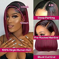 Hiriremy Ombre 99J Burgundy Lace Front Bob Wigs Human Hair 13X4 Hd Lace Frontal Wigs Glueless Short Straight Bob Wigs For Black