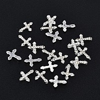 SILPECWEE 30pcs 3 Style Cross Nail Charms 3D Cross Charms for Nails Silver Nail Jewels Nail Art Charms Flat-Back Nail Rhinestone Crystal Diamond Nail Art Decoration Nails Accessories