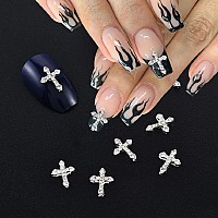 SILPECWEE 30pcs 3 Style Cross Nail Charms 3D Cross Charms for Nails Silver Nail Jewels Nail Art Charms Flat-Back Nail Rhinestone Crystal Diamond Nail Art Decoration Nails Accessories