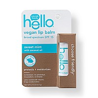 Hello Moisturizing Vegan Lip Balm Spf 15 Sweet Mint With Coconut Oil Beeswax Free Petrolatum Free And Parabens Free 015 Ou