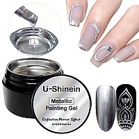 Ushinein 8Ml Metallic Painting Gel Silver Painted Nail Polish 3D Metal Painting Drawing Mirror Nail Gel Polish Glossy Soak Of