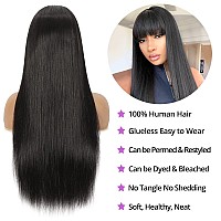 Straight Human Hair Wigs With Bangs Virgin Brazilian None Lace Front Human Hair Wigs 150% Density Glueless Machine Made Wigs For Black Women (18 Inch, Straight)