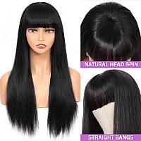 Straight Human Hair Wigs With Bangs Virgin Brazilian None Lace Front Human Hair Wigs 150% Density Glueless Machine Made Wigs For Black Women (18 Inch, Straight)