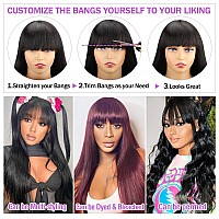 Straight Human Hair Wigs With Bangs Virgin Brazilian None Lace Front Human Hair Wigs 150% Density Glueless Machine Made Wigs For Black Women (18 Inch, Straight)