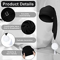 Geyoga 2 Pcs Silk Night Sleeping Cap Men Adjustable Stocking Cap Drawstring Night Sleeping Cap With Pom Ball For Daily Use Blac