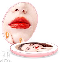 Wobsion Rechargeable Compact Mirror 1X10X Magnification Dimmable Portable Leds 4In Handheld Pink