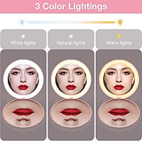 Wobsion Rechargeable Compact Mirror 1X10X Magnification Dimmable Portable Leds 4In Handheld Pink