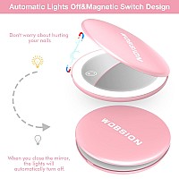 Wobsion Rechargeable Compact Mirror 1X10X Magnification Dimmable Portable Leds 4In Handheld Pink