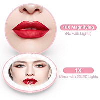 Wobsion Rechargeable Compact Mirror 1X10X Magnification Dimmable Portable Leds 4In Handheld Pink