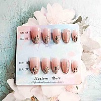 Rikview Pink Press On Nails Medium Fake Nails Almond Acrylic Nails With Sequins 24 Pcsset