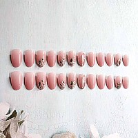 Rikview Pink Press On Nails Medium Fake Nails Almond Acrylic Nails With Sequins 24 Pcsset