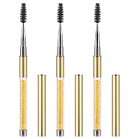 Tbestmax 3 Pcs Spoolies Mascara Wands Eyelash Brushes Eye Brow Brush Applicator with Cap for Travel Gold