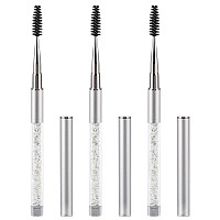 Tbestmax 3 Pcs Spoolies Mascara Wands Eyelash Brushes Eye Brow Brush Applicator with Cap for Travel Silver