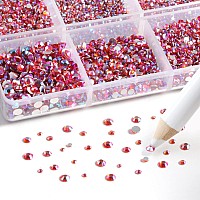 Beadsland 7200Pcs Flatback Rhinestones Orange Ab Rhinestones Nail Gems Round Crystal Rhinestones For Crafts Mixed 6 Sizes With W