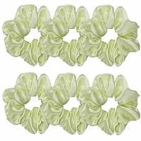 6 Pcs Satin Silk Hair Scrunchies Soft Hair Ties Fashion Hair Bands Hair Bow Ropes Hair Elastic Bracelet Ponytail Holders Hair Accessories for Women and Girls (4.5 Inch, Light Yellow Green)