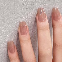 Foccna Nude Fake Nails Square Press On Nails Daily Wear Artificail Nails Acrylic Full Cover Shiny False Nails Tips For Women And