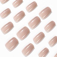 Foccna Nude Fake Nails Square Press On Nails Daily Wear Artificail Nails Acrylic Full Cover Shiny False Nails Tips For Women And