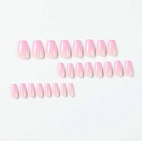 Foccna 24Pcs Pink Fake Nails Gradient Coffin Glossy Press On Nail False Tips Medium Length Artificial Finger Manicure For Women