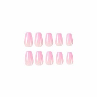 Foccna 24Pcs Pink Fake Nails Gradient Coffin Glossy Press On Nail False Tips Medium Length Artificial Finger Manicure For Women