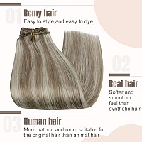 Fshine Clip In Hair Extensions Human Hair 22 Inch 120 Grams Brown With Platinum Blonde Highlighted Clip In Human Hair Extensions