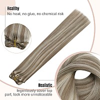 Fshine Clip In Hair Extensions Human Hair 22 Inch 120 Grams Brown With Platinum Blonde Highlighted Clip In Human Hair Extensions