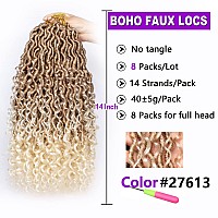 Zrq 8 Packs Ombre Goddess Locs Crochet Hair 14 Inch Curly Faux Locs Crochet Braids 27613 Boho Locs Pre Looped Bohemian Locs For