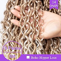 Zrq 8 Packs Ombre Goddess Locs Crochet Hair 14 Inch Curly Faux Locs Crochet Braids 27613 Boho Locs Pre Looped Bohemian Locs For