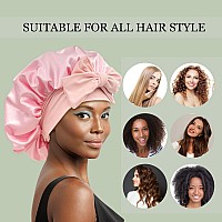 Satin Bonnet Silk Bonnet Hair Bonnet for Sleeping Large Bonnets with Tie Band Hair Wrap with Adjustable Straps Hair Cap Night Sleep Caps for Women Curly Braid Hair(Black,Pink)