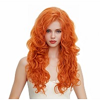 Rugelyss Long Wavy Wigs 28 Inches Orange Red Synthetic Kinky Curly Hair Wig For Women