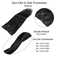 Clip in Hair Extensions Real Human Hair, Jet Black Hair Extensions Clip ins, 7 Pieces 70G Real Hair Extensions Clip in Human Hair Double Wefts 12 Inch