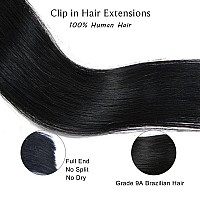 Clip in Hair Extensions Real Human Hair, Jet Black Hair Extensions Clip ins, 7 Pieces 70G Real Hair Extensions Clip in Human Hair Double Wefts 12 Inch