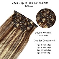 Clip in Hair Extensions Real Human Hair, Chestnut Brown to Blonde Highlights Hair Extensions Clip ins,7 Pieces 70G Real Hair Extensions Clip in Human Hair Double Wefts 12 Inch