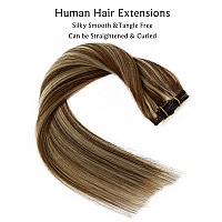 Clip in Hair Extensions Real Human Hair, Chestnut Brown to Blonde Highlights Hair Extensions Clip ins,7 Pieces 70G Real Hair Extensions Clip in Human Hair Double Wefts 12 Inch