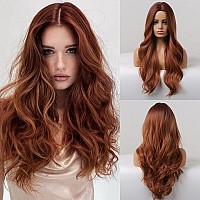 Jooler Orange Wig 26 Inches Wigs For Women Synthetic Heat Resistant Fiber Dark Roots Natural Long Wave Wigs For Daily Party Cosp