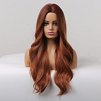 Jooler Orange Wig 26 Inches Wigs For Women Synthetic Heat Resistant Fiber Dark Roots Natural Long Wave Wigs For Daily Party Cosp