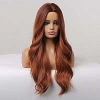 Jooler Orange Wig 26 Inches Wigs For Women Synthetic Heat Resistant Fiber Dark Roots Natural Long Wave Wigs For Daily Party Cosp