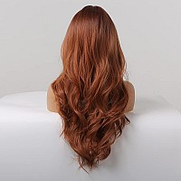 Jooler Orange Wig 26 Inches Wigs For Women Synthetic Heat Resistant Fiber Dark Roots Natural Long Wave Wigs For Daily Party Cosp