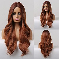 Jooler Orange Wig 26 Inches Wigs For Women Synthetic Heat Resistant Fiber Dark Roots Natural Long Wave Wigs For Daily Party Cosp