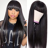 Straight Wigs with Bangs Human Hair Wigs for Black Women None Lace Front Wigs 150% Density Brazilian Virgin Hair Glueless Machine Made Wig Natural Color(20 Inch, Straight)