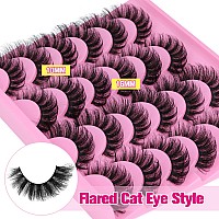 Yawamica False Lashes Fluffy Wispy 16Mm Mink Lashes Pack 12 Pairs 5D Volume Fake Eyelashes Cat Eye Natural Look