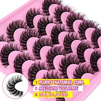 Yawamica False Lashes Fluffy Wispy 16Mm Mink Lashes Pack 12 Pairs 5D Volume Fake Eyelashes Cat Eye Natural Look